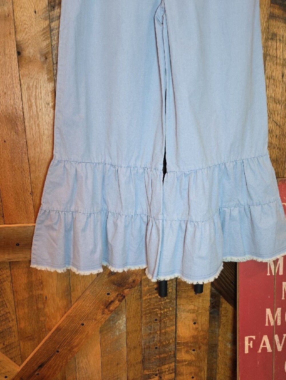 203p Sewn And Seen Tiered Ruffle-Hem Wide Leg Pants in Light Blue - Picture 10 of 12